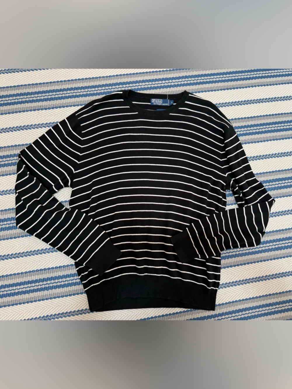 Polo by Ralph Lauren Black Crewneck Sweater with White Stripes